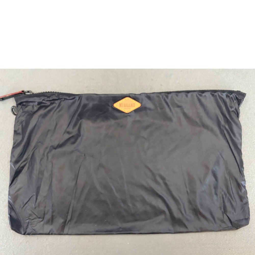 MZ Wallace Black Nylon Zipper Pouch Travel Organizer with Leather Logo Patch